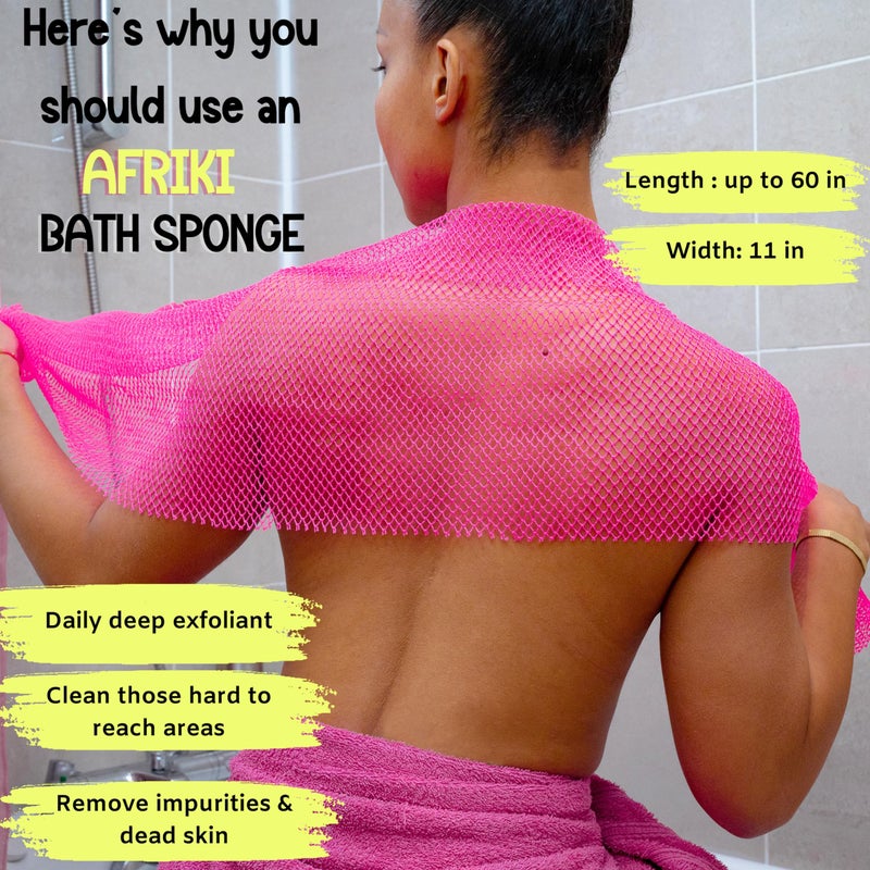 AFRIKI African Net Sponge  African Exfoliating Sponge  Black Owned  Exfoliating Washcloth  Body Exfoliator for Bath and Shower  Back Scrubber  Dead Skin Remover (Black  Grey  1 Count (Pack of 2)) - Image 3